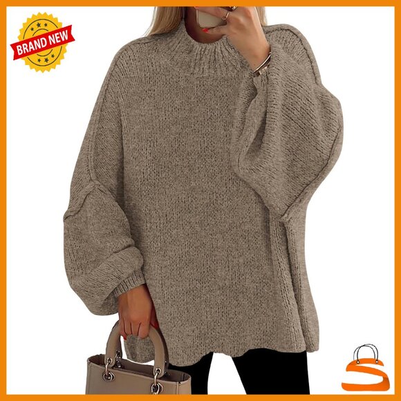 Oversized Chunky Knit Mock Neck Pullover Sweater Women's Winter